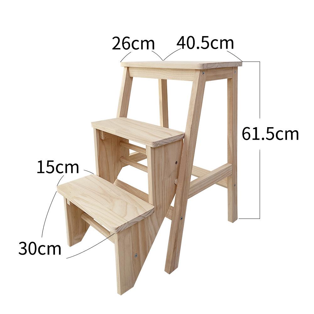 Solid Wood Multifunctional Step Stool Double-Layer High Step Ladder  Stable Flower Pot Storage Rack  Foldable Shoe Bench