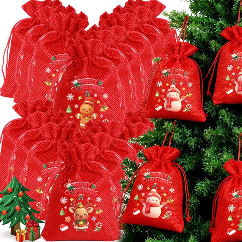 10/1PCS Christmas Drawstring Gift Bags Burlap Packaging Pouches Kids Favors Xmas Tree Hanging Pendents Party Decor Storage Bag