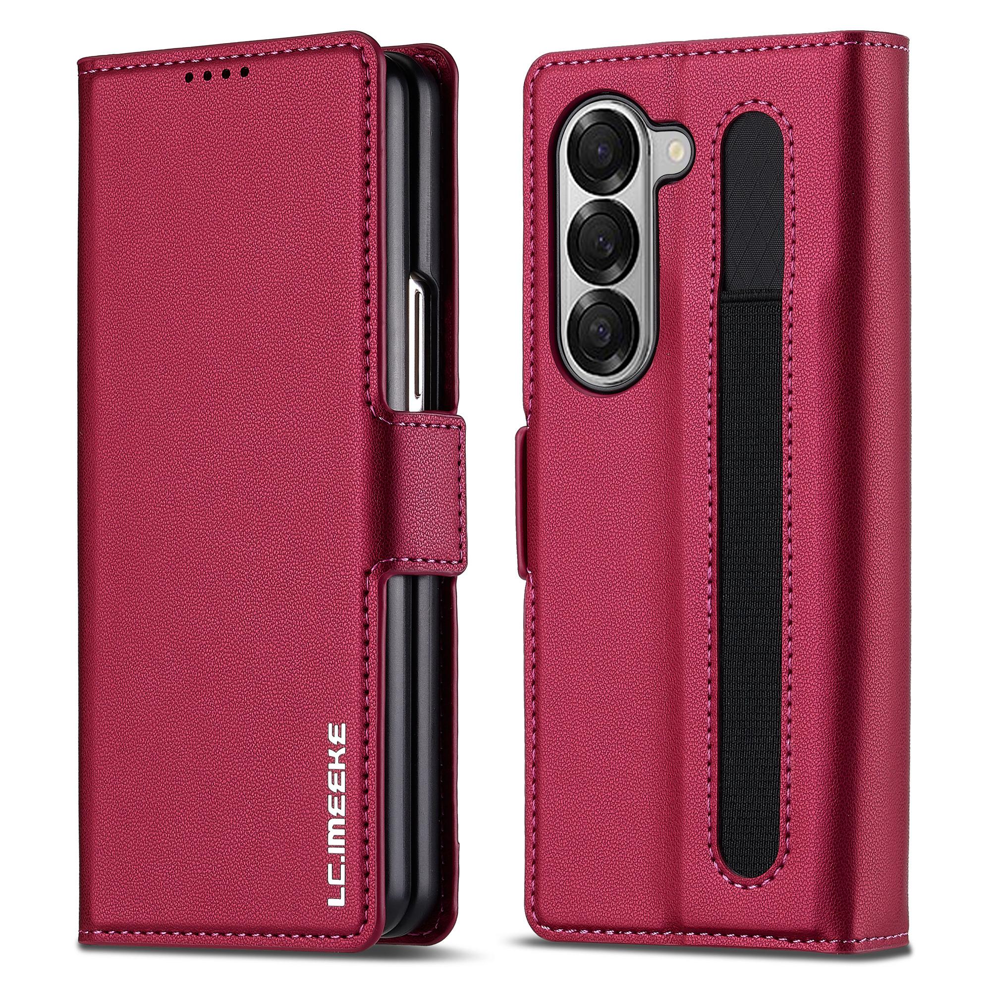 

LC.IMEEKE L1 For Samsung Galaxy Z Fold5 5G Stand Case Texture PU Leather Wallet Phone Cover Red