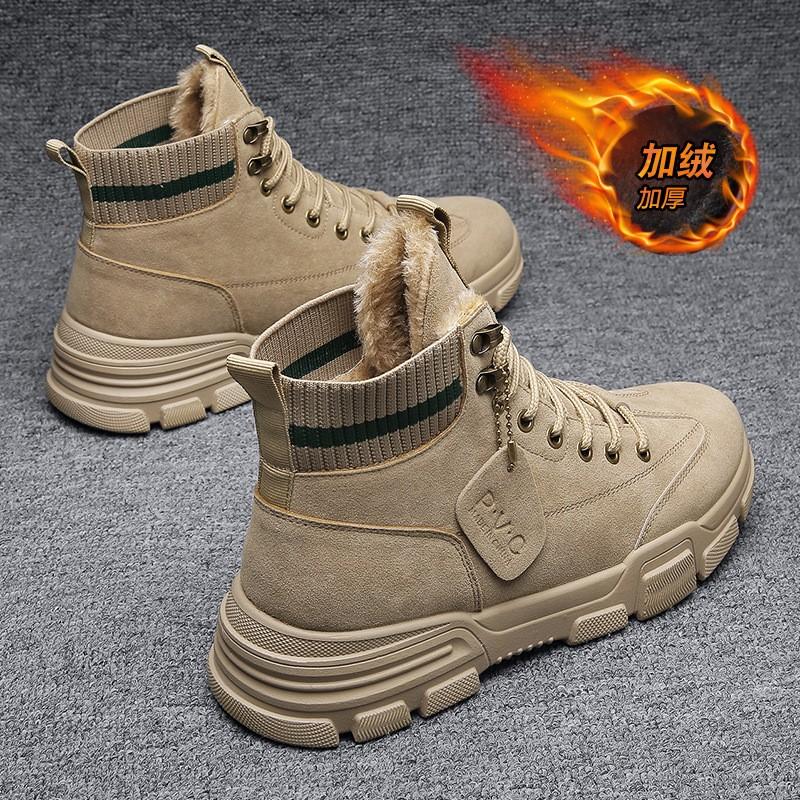Men's Fleece Thickened Snow Boots Men's Boots Outdoor Work Boots Retro Motorcycle Boots Men D458
