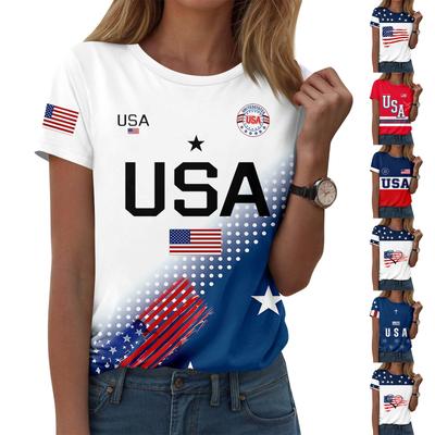 Women's Casual Printed T-Shirt Round Neck Pullover Short Sleeve Top