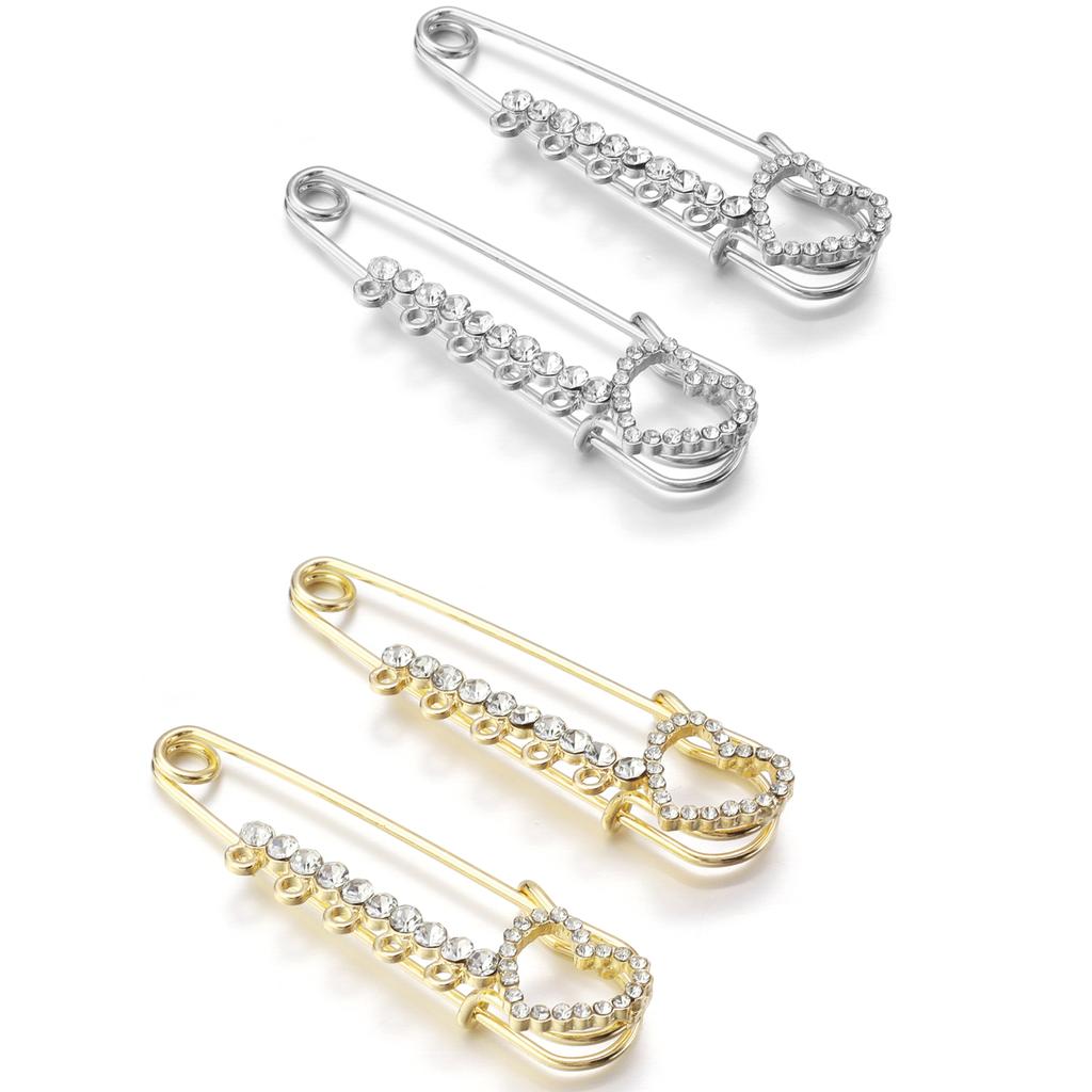 2pcs/Lot Alloy Rhinestone Brooch Pins Gold Silver Color Safety Fixed Brooches for Garment Decoration Jewelry Making