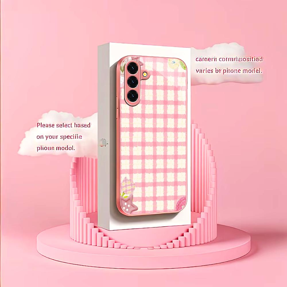 New Cute girl plaid PhoneCase for Samsung Galaxy S26 S25 S24 S23 S22 FE Ultra Plus Built-in glass feel bare machine Men women
