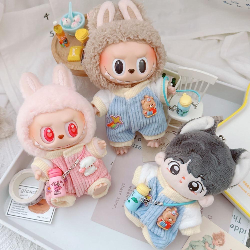 

Jumpsuit Sitting Labubu Doll Clothes with Kettle 17cm Plush Dolls Clothes Children Gift рожевий