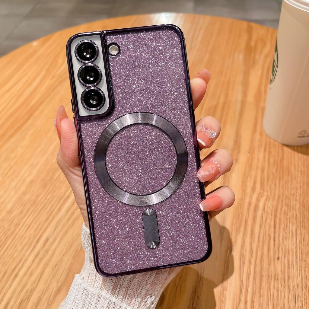Applicable to Samsung S23Ultra mobile phone case electroplating glitter magnetic suction S22plus all-inclusive anti-drop protective case 21U soft