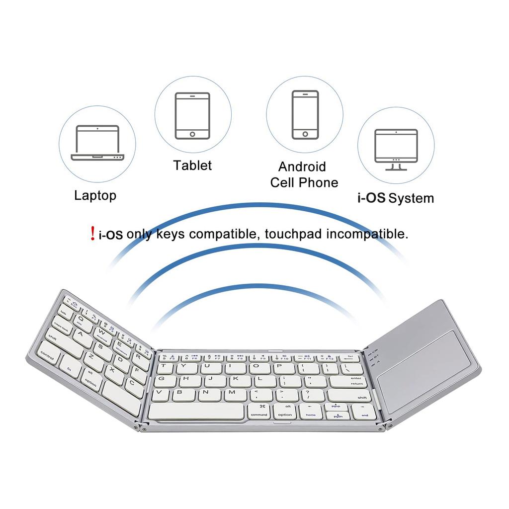 Foldable Bluetooth Keyboard with Touchpad Compatible with iOS Mac OS Multi Device Rechargeable Wireless Keyboard with Trackpad for iMac iPad iPad