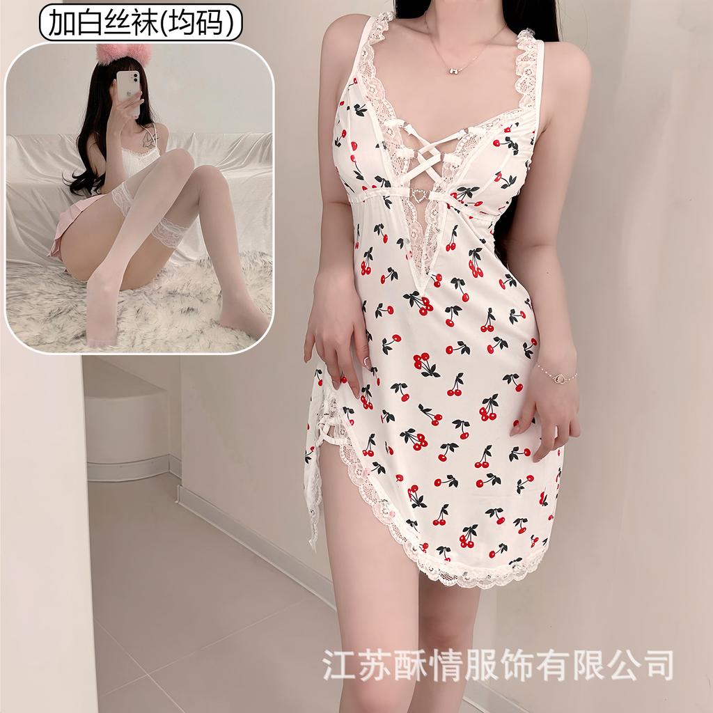 Sex lingerie pure desire cherry sexy women's bed small chest plus chest pad passion uniform seduction suit