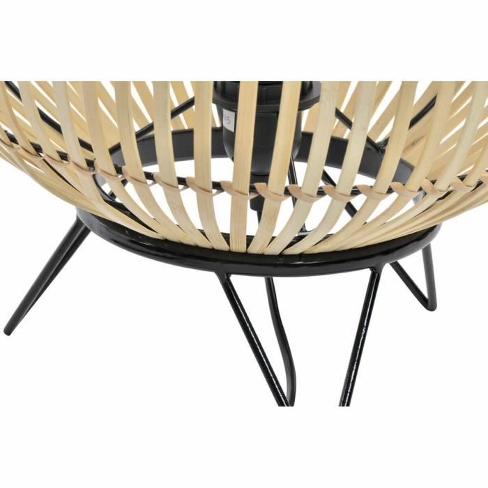 Lampe De Bureau - Métal - Bambou - Noir Et Marron - Design Contemporain - 36 X 36 X 37 Cm