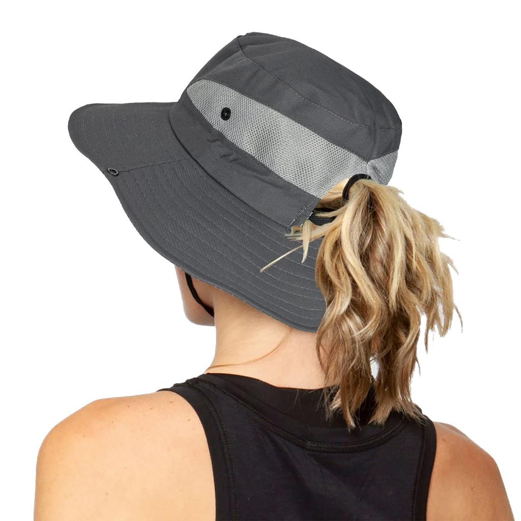 1pc Women's Outdoor UV-Protection-Foldable Sun-Hats Mesh Wide-Brim Beach Fishing Hat with Ponytail-Hole for Outdoor Activities