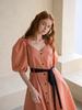 Kaie Black Ribbon Puff Sleeve A-Line Dress_Orange & Beige