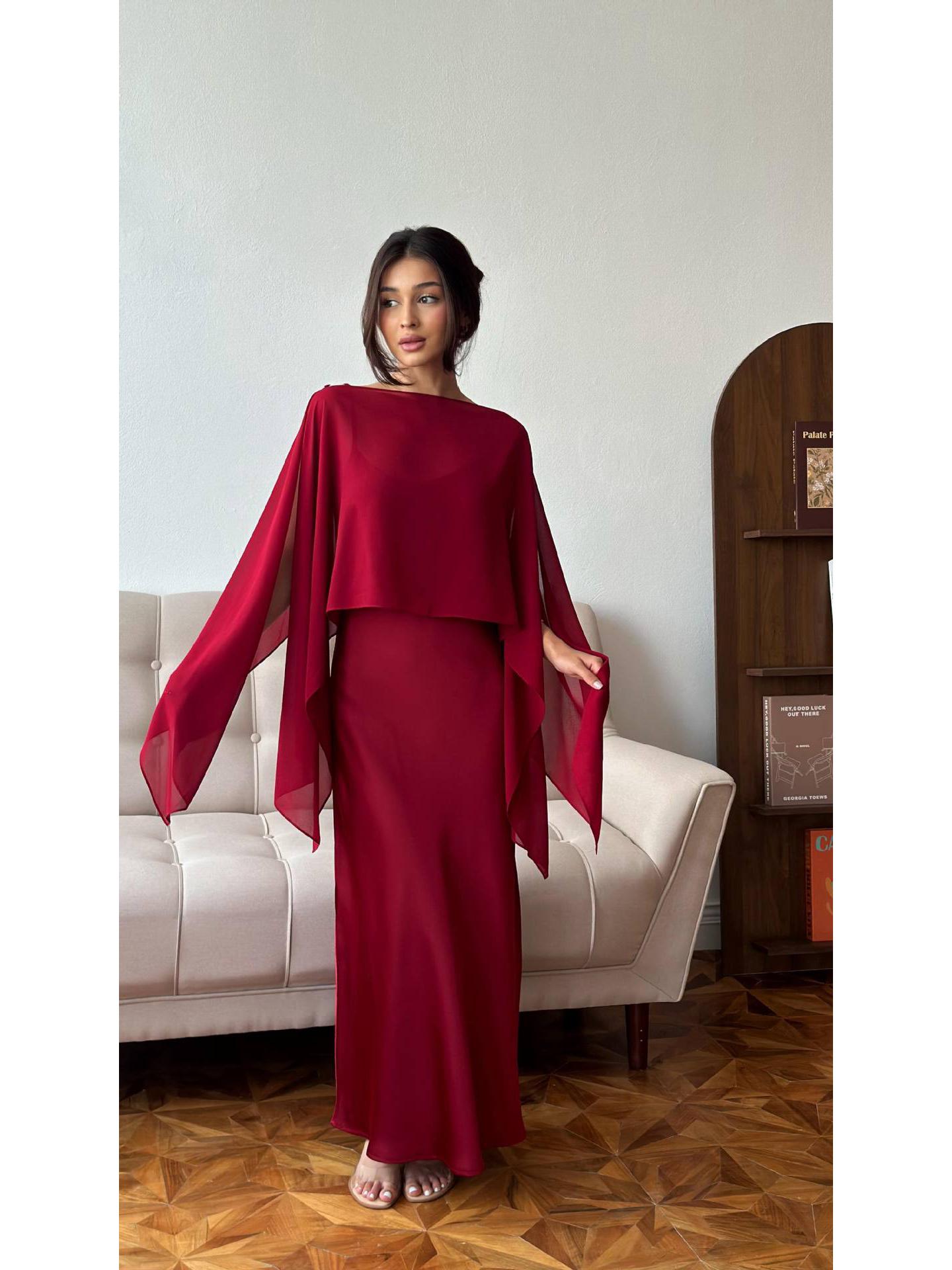 

Элегантное однотонное длинное платье без рукавов для женщин - Осенняя коллекция 2025 S красный