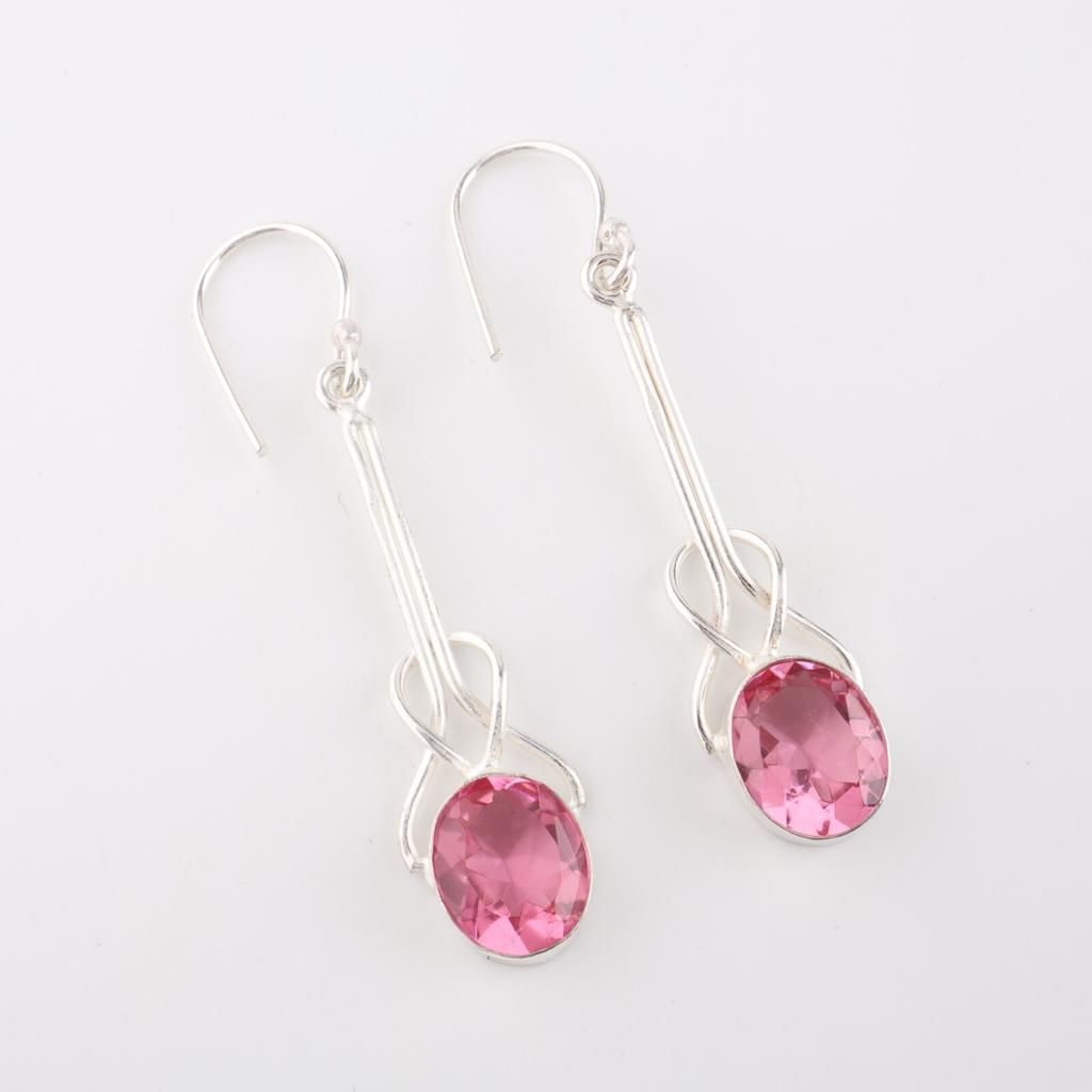 Pink Tourmaline Gemstone 925 Sterling Silver Jewelry Handmade Earrings 1.76" EE-171-13