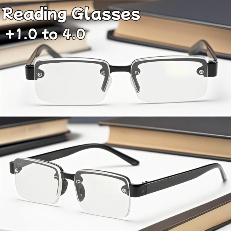 Frameless Crystal Hd Reading Glasses Square Cut Simple Comfortable Elderly Anti-Blue Light Wearable Presbyopia Glasses