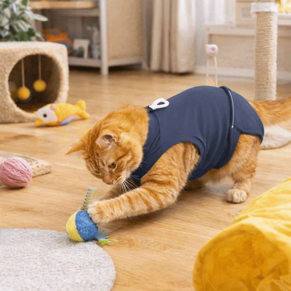 Elastic Cat Recovery Suit Washable Soft Breathable Anti-Licking Bodysuit Adjustable Protective Pet Sterilization Suit