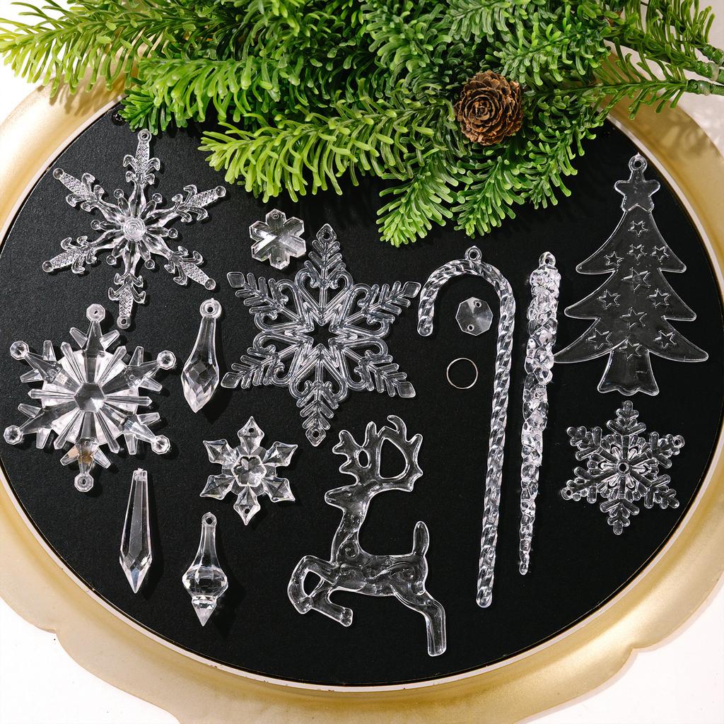 18 Pcs Christmas Ornament Hanging Snowflake Icicle Christmas Tree Ornament with Drop Pendant For Holiday Decoration