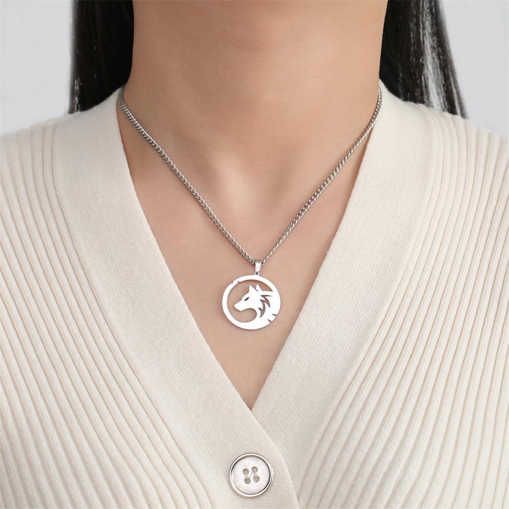 My Shape Punk Wolf Stainless Steel Necklace for Women Men Hollow Animal Wolf On The Hill Pendant Chain Choker Fashion Jewelry