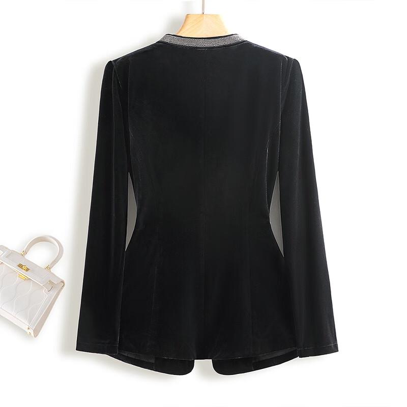 Women's V-Neck Velvet Blazer with Chain Strap