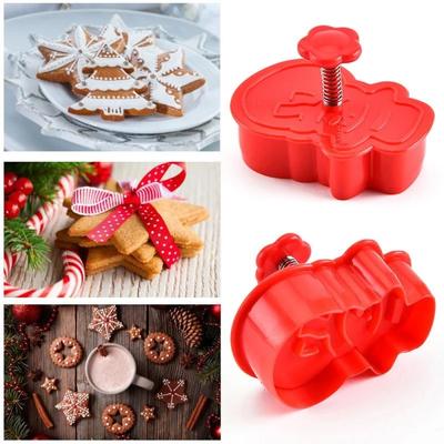 4 formičky na vánoční cukroví, ruční formičky na vytlačování těsta pro vánoční a párty nástroje Potluck DIY Stamp Kitchen Tool