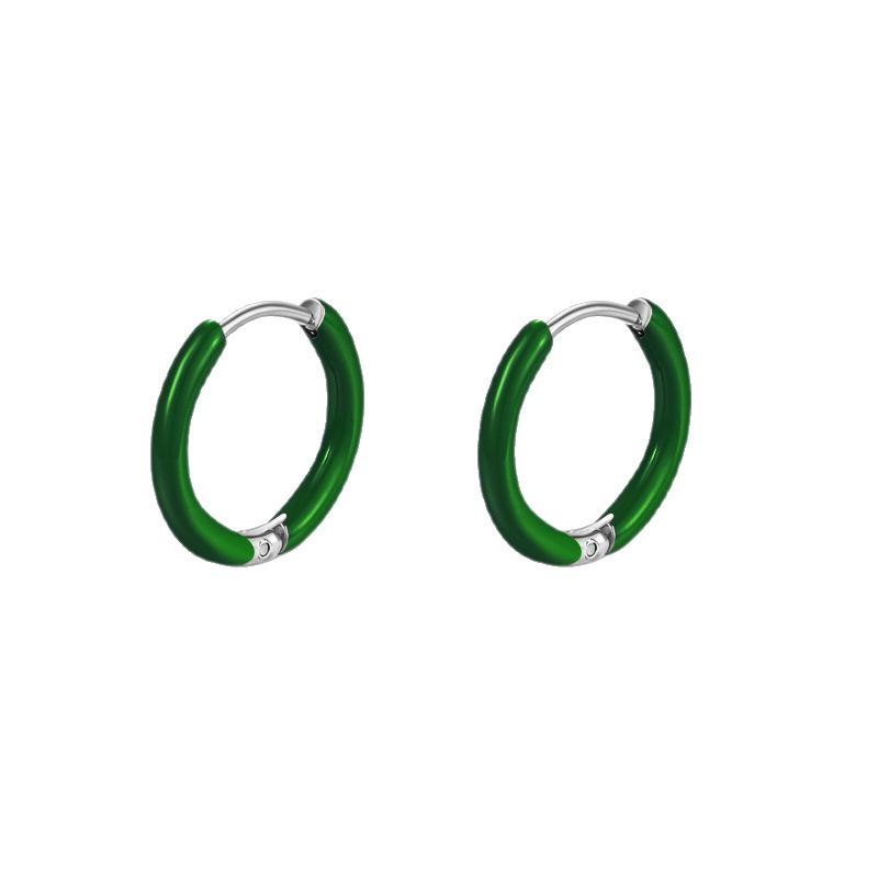 Multi-Color Enamel Stainless Steel Hoop Earrings - Simple Round C-Shaped Clips in Light Luxury Design