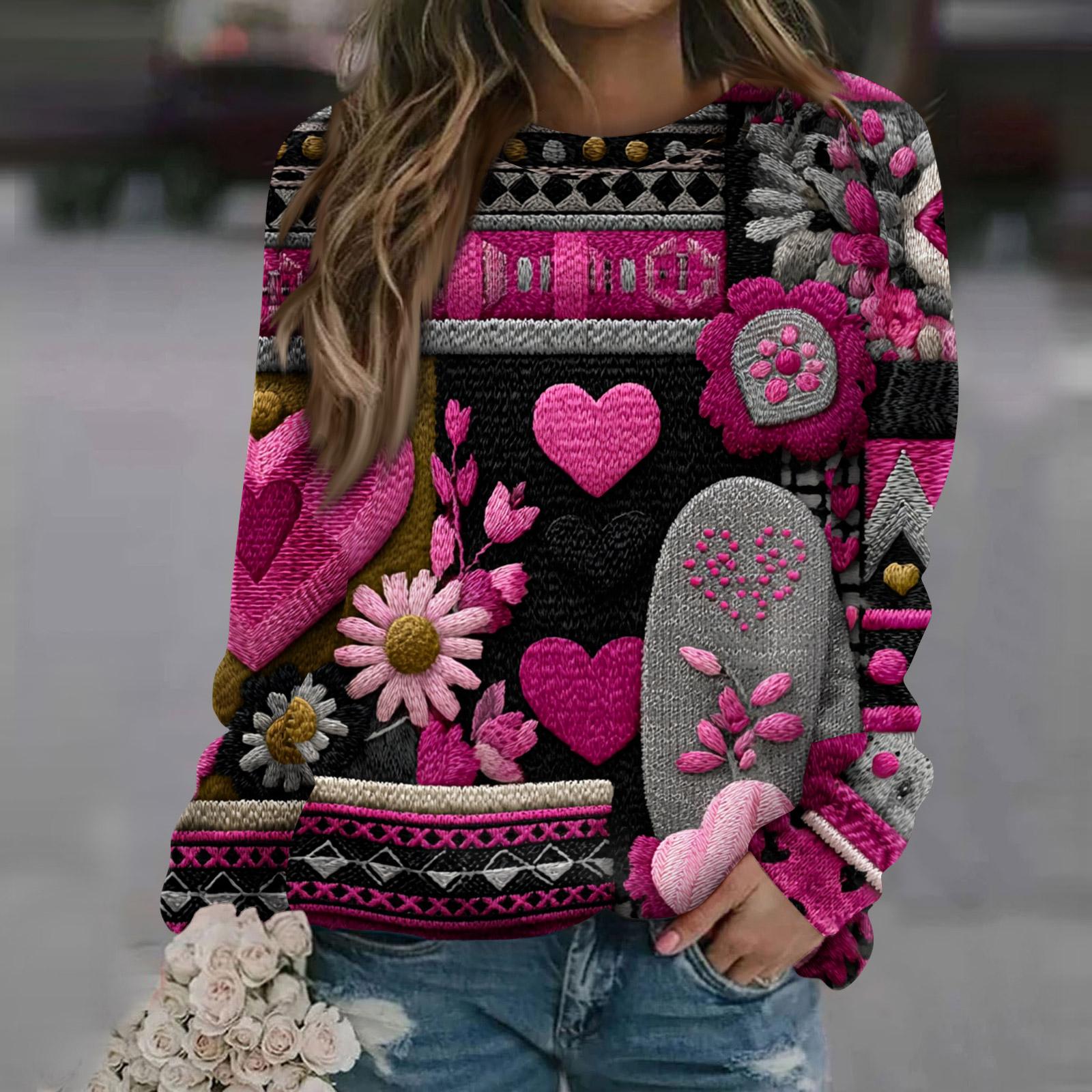 

Women s Fashion Casual Long Sleeve Printed Neck Sweatshirt Top S