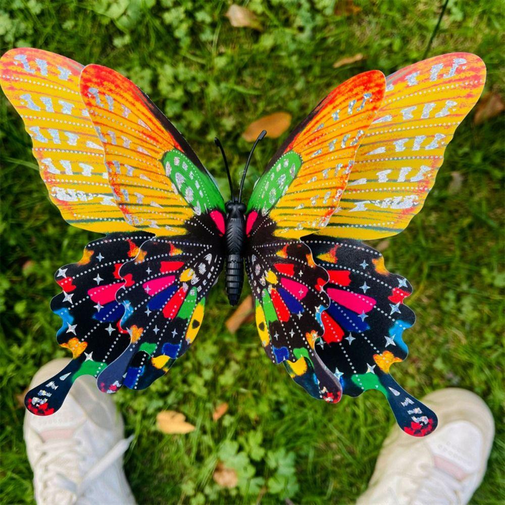 5pcs Large Garden Yard Planter Butterfly Double Layered Colorful Grounding Decoration Waterproof 3D Butterfly Stakes Butterfly