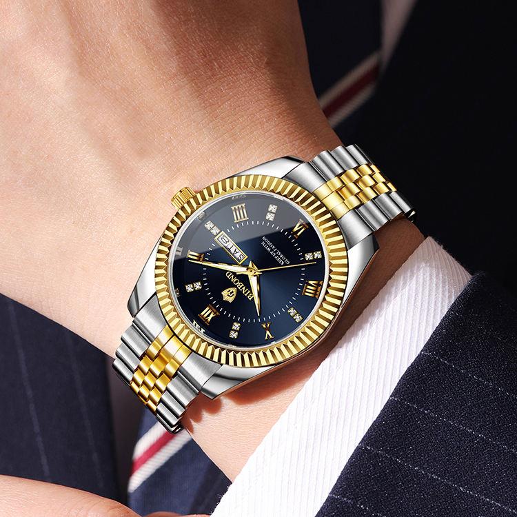 Binbond B0756 0756 Men Quartz Movement Watch Stainless Steel Band Auto Date Waterproof Luminous Business Casual Male Wristwatch