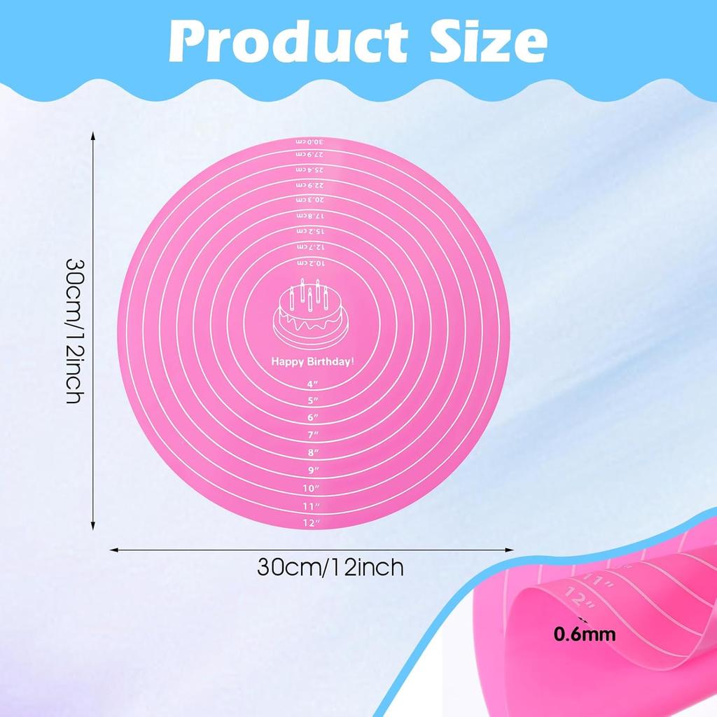 2 PCS 12 Inch Silicone Cake Mat Round Silicone Baking Mat with Measurements Pink Blue Reble Non-Stick Sheets Heat Resistant Cookie Pad for Baking