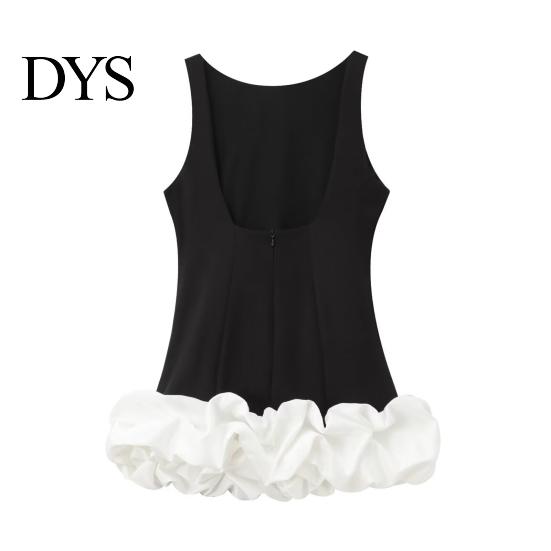 Necklaces Pairing Dress Women Sexy Mini Solid Color Slim Fit Female Sleeveless Pleated O-neck Backless Holiday Party Short Fashionable Hem