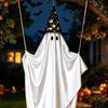 Lighted Spooky Ghost Decor Halloween Swing Hanging Decoration, Witch Hat Ornament with LED Battery Powered String Light, Remote Control Light-up