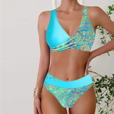 Sieviešu peldkostīmi Bikini 2 daļīgs peldkostīms bez atzveltnes, pludmalē, zilā zivs svari, peldkostīmi, piekarināms kakla peldkostīms
