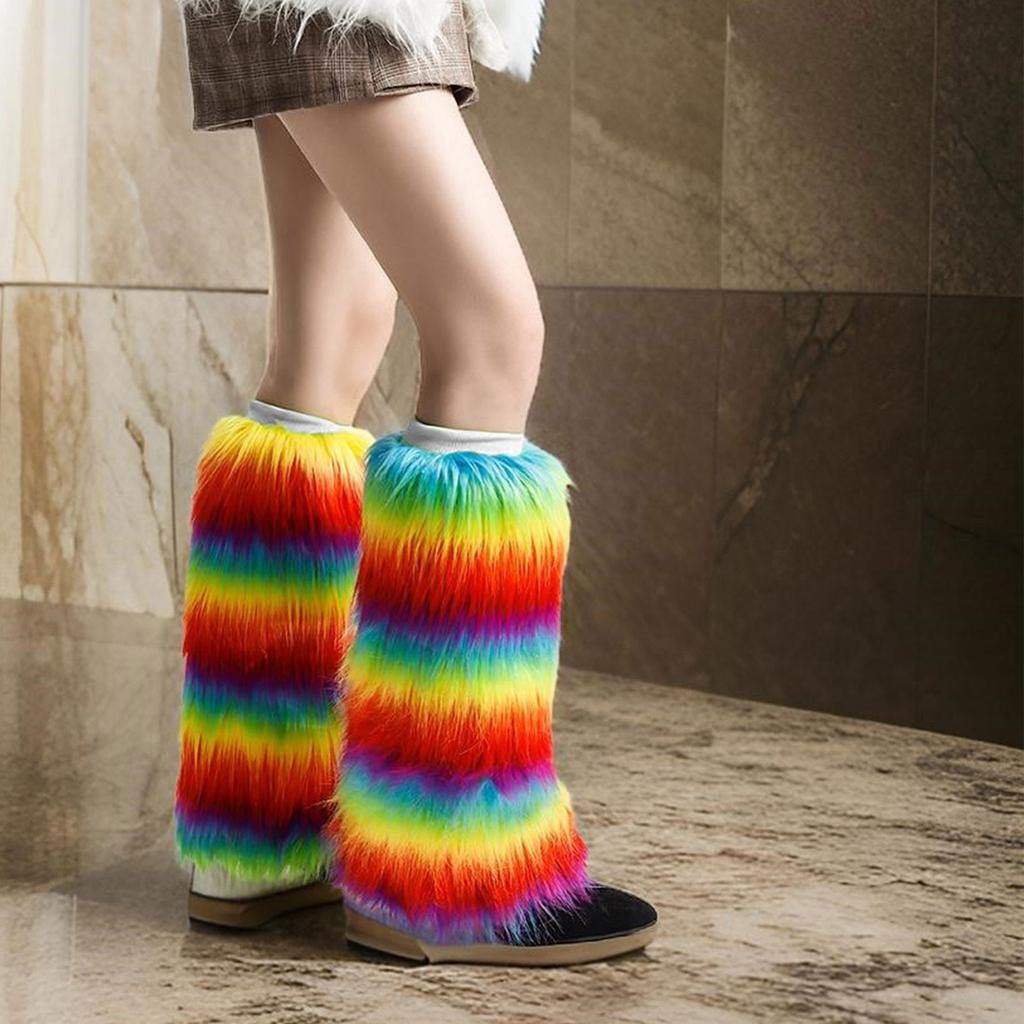 Șosete Lungi Pufoase de Iarnă Colanți Acoperitoare Picior Încălzitor Picior Șosete Punk pentru Cizme Harajuku Pluș Curcubeu Colorate Manșete Cizme Acoperitoare Picior