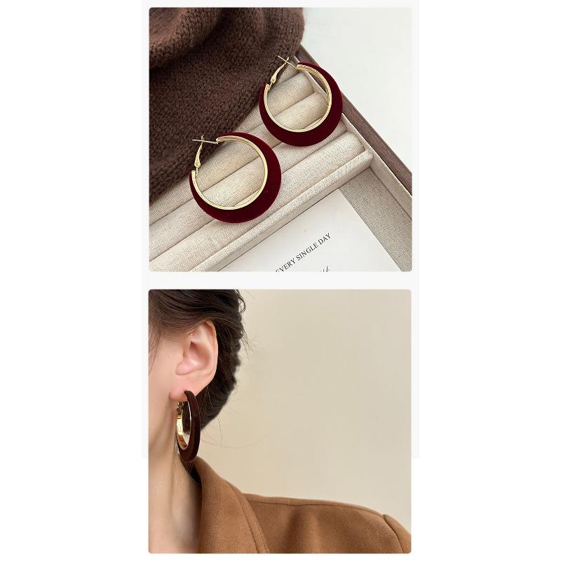 Vintage Flocked Round Hoop Earrings Simple Versatile Fashion Jewelry For Women