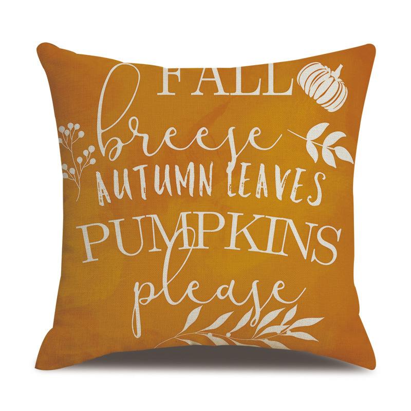 Thanksgiving Linen Pillowcase Autumn Pumpkin Print Pillow Cushion Cover