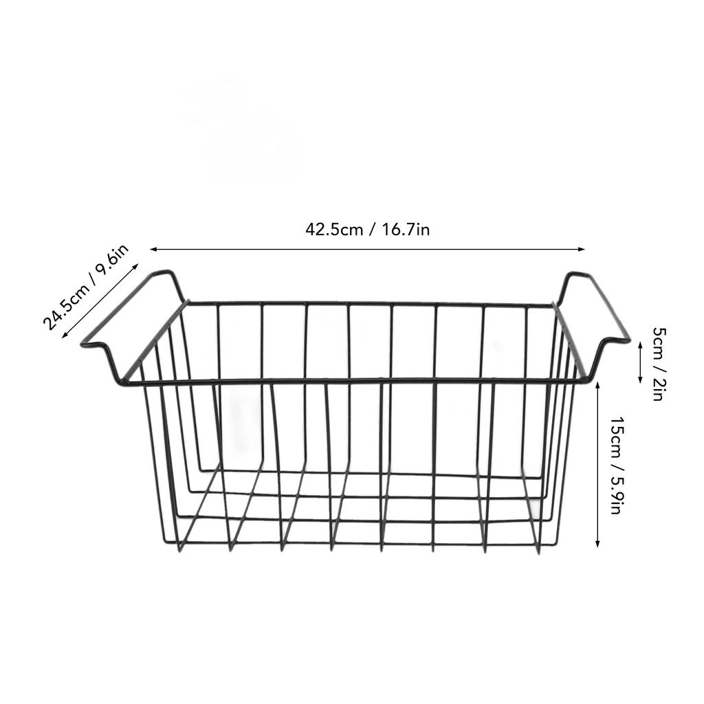 2 Pcs Freezer Wire Storage Basket PE Coated Hanging Rack Organizer Bin Black for Refrigerator Shelves Basket