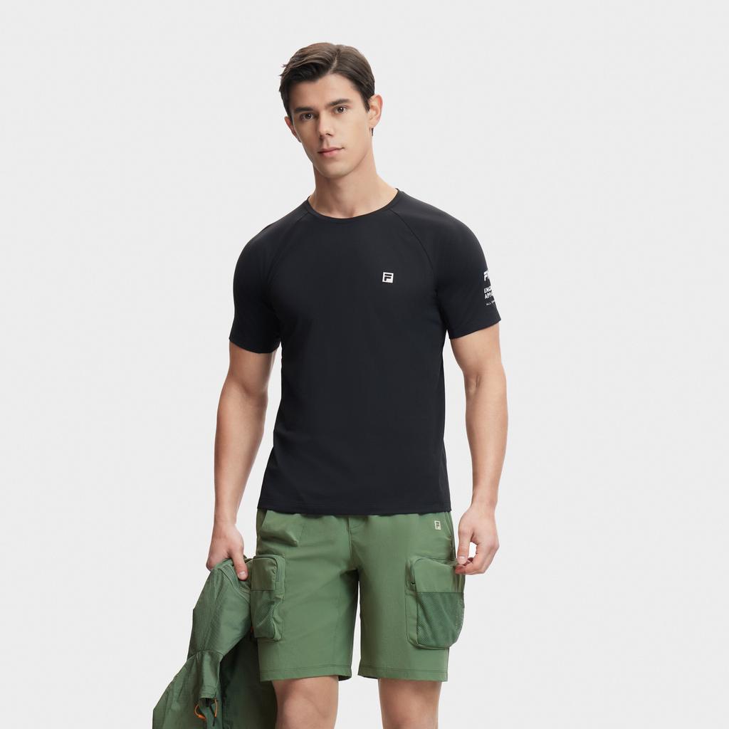 FILA Explore Series Solid Color Crew Neck Pullover Short Sleeve T-Shirt Men Tops Deep-Black A11M427115FBK