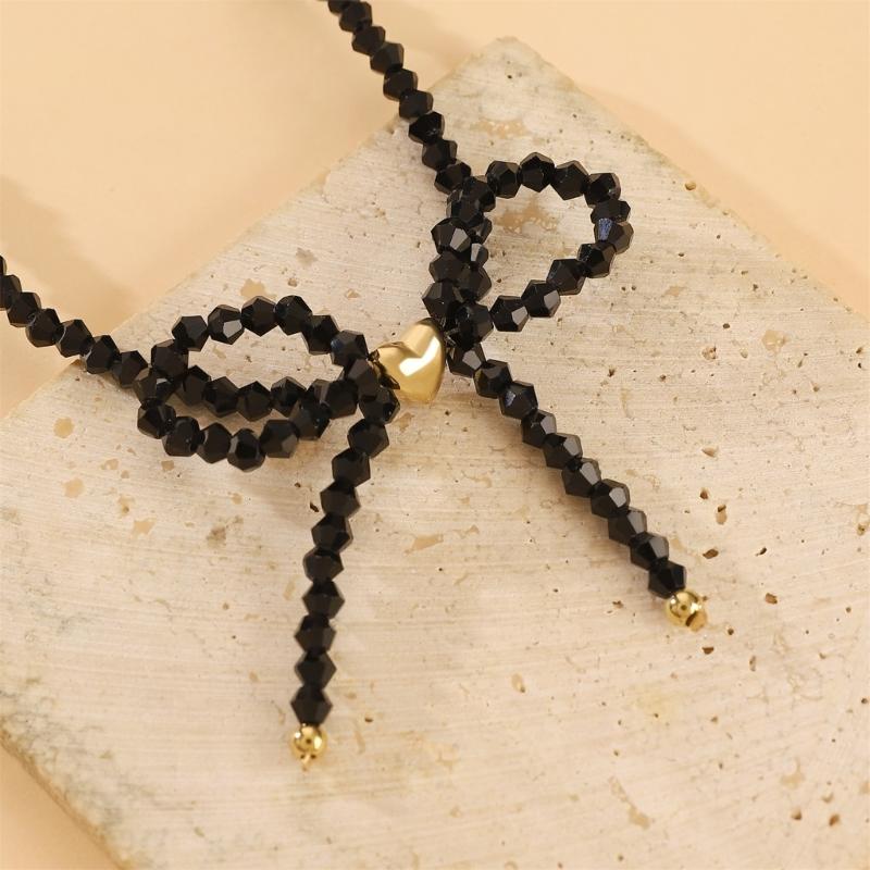 Elegant Designs Crystal Butterfly Bowknot Beaded Necklace Pendant for Fashionable Enthusiasts Daily Use Casual Wear