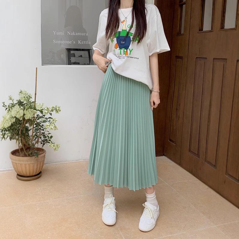 

Versatile Multi-Color Pleated Midi Skirt - 78cm High Waist Slimming Design One Size