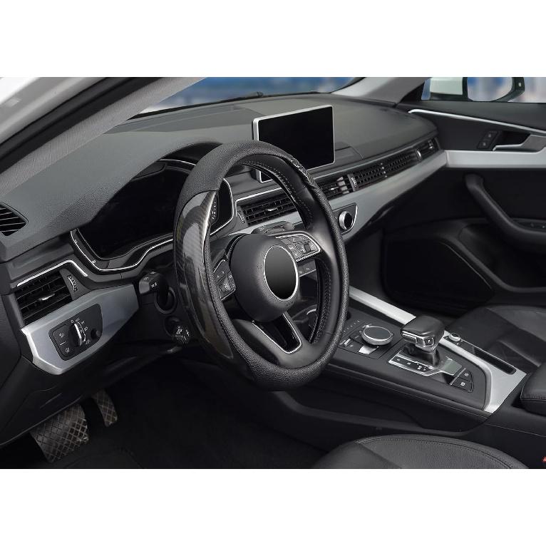 Car Steering Wheel Cover Universal 14 1/2"-15" Leather Carbon Fiber Anti-Slip Ca