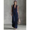 2026 New Women's Casual Loose Sleeveless Long Dress with Single-Breasted Buttons and Fashionable Hood