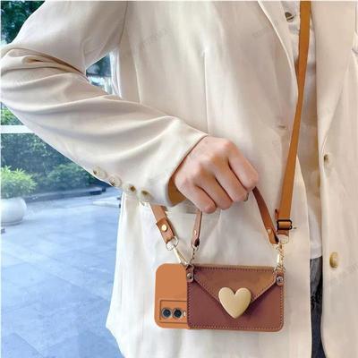 Mjukt Silikon Flip Wallet Armbandsfodral För Vivo Y95 Y93 Y85 Y77 Y76 Y74S Y72 Y52S Y35 Y22S Y19 Y16 5G 3D Love Heart Crossbody Lanyard Telefonskydd