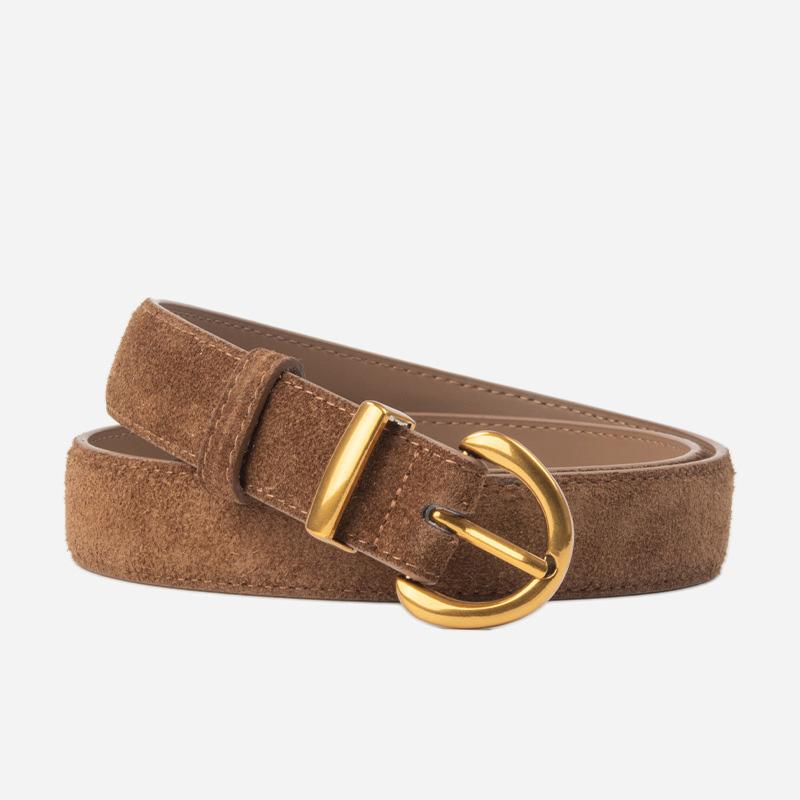 Four Seasons Available New Suede Women'S Belt Leather Decorative Skirt Belt Retro Cowhide Black Ins Style Jeans