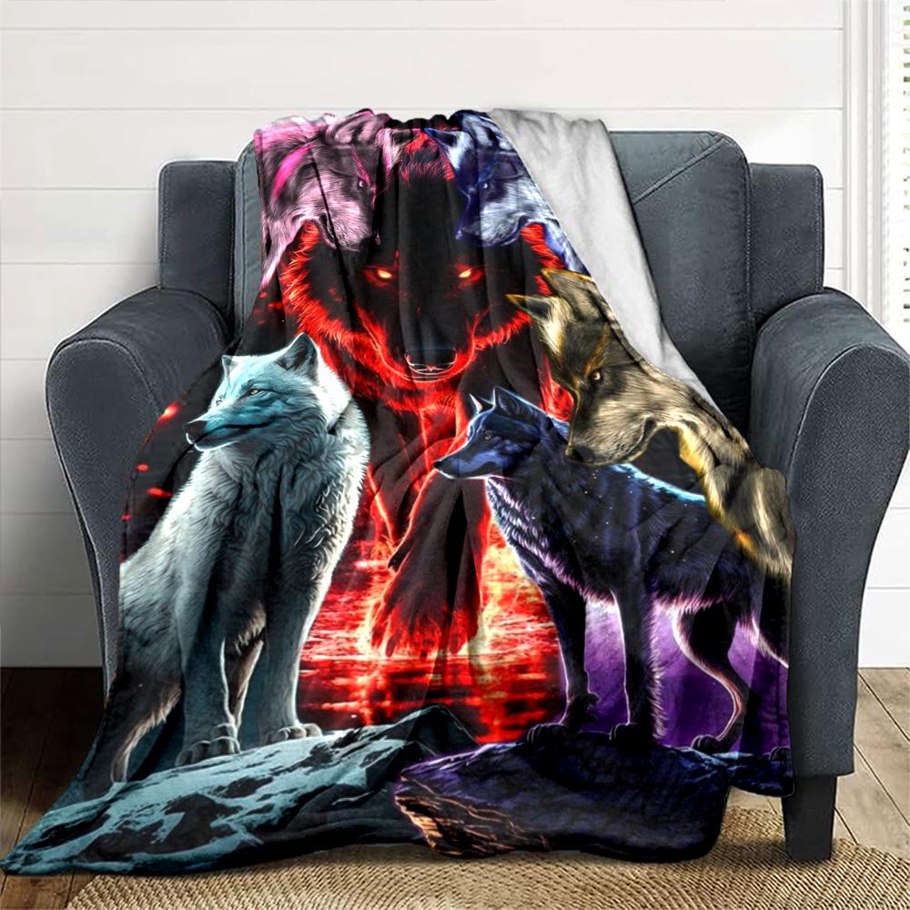 Wolf Art Print Flannel Blanket High Quality Warm Comfortable Cover for All Seasons Perfect for Gifts Home Decor