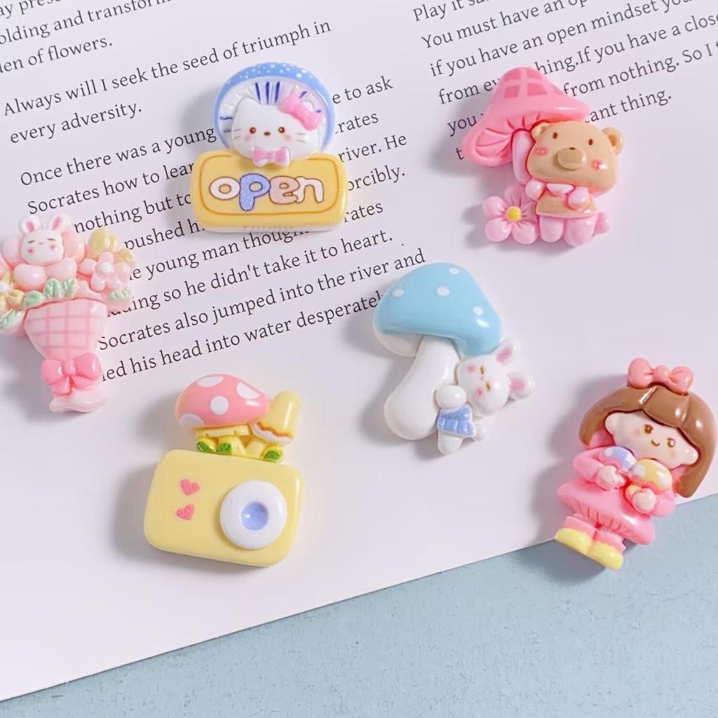 Cross-border Mushroom Girl Resin Sticker Decoration for Phone Case, Electric Scooter, Water Cup, Hair Clip, Camera, and DIY Cream Glue.