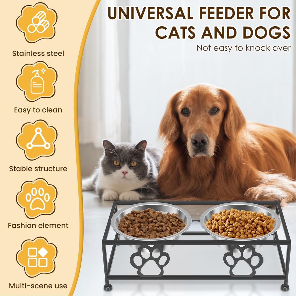 Elevated Pet Feeder Bowl with Stand Stainless Steel Double Bowl Anti Tip Pet Dish Holder for Cat Dog Improve Feeding Posture
