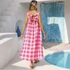 2026 Summer European and American New Plaid Long Skirt Beach Vacation Casual Vest Dress