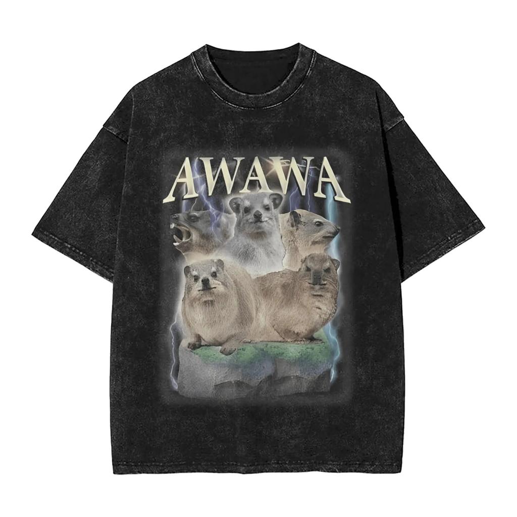 Arrival Rock Hyrax Awawa Cute Hyrax Meme Washed Mens Women Clothes Tee Shirt Graphic T-Shirts for Men Ropa Hombre