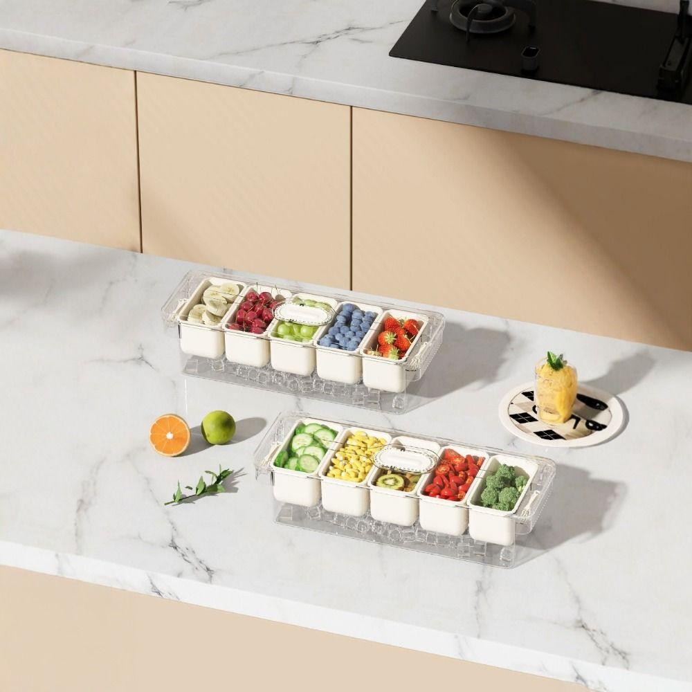 Transparent Ice Chilled Tray Platter 5 Grids Snacks Container Condiment Container for Home