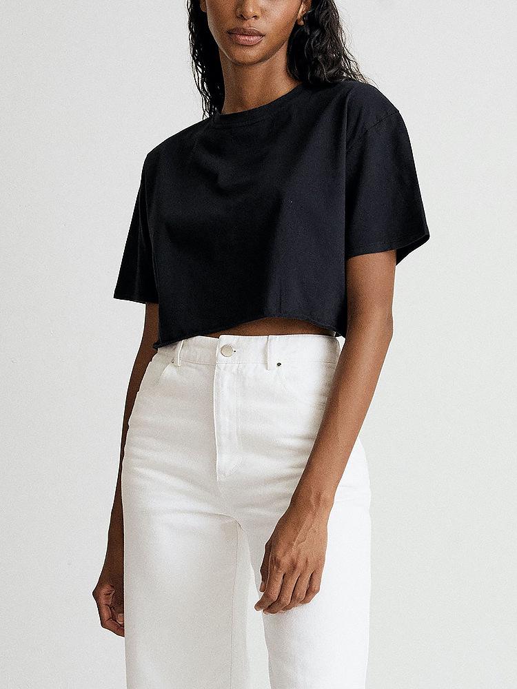 American Spicy Girl Short Sleeve Crop Top - Women's Summer Cotton Round Neck T-Shirt