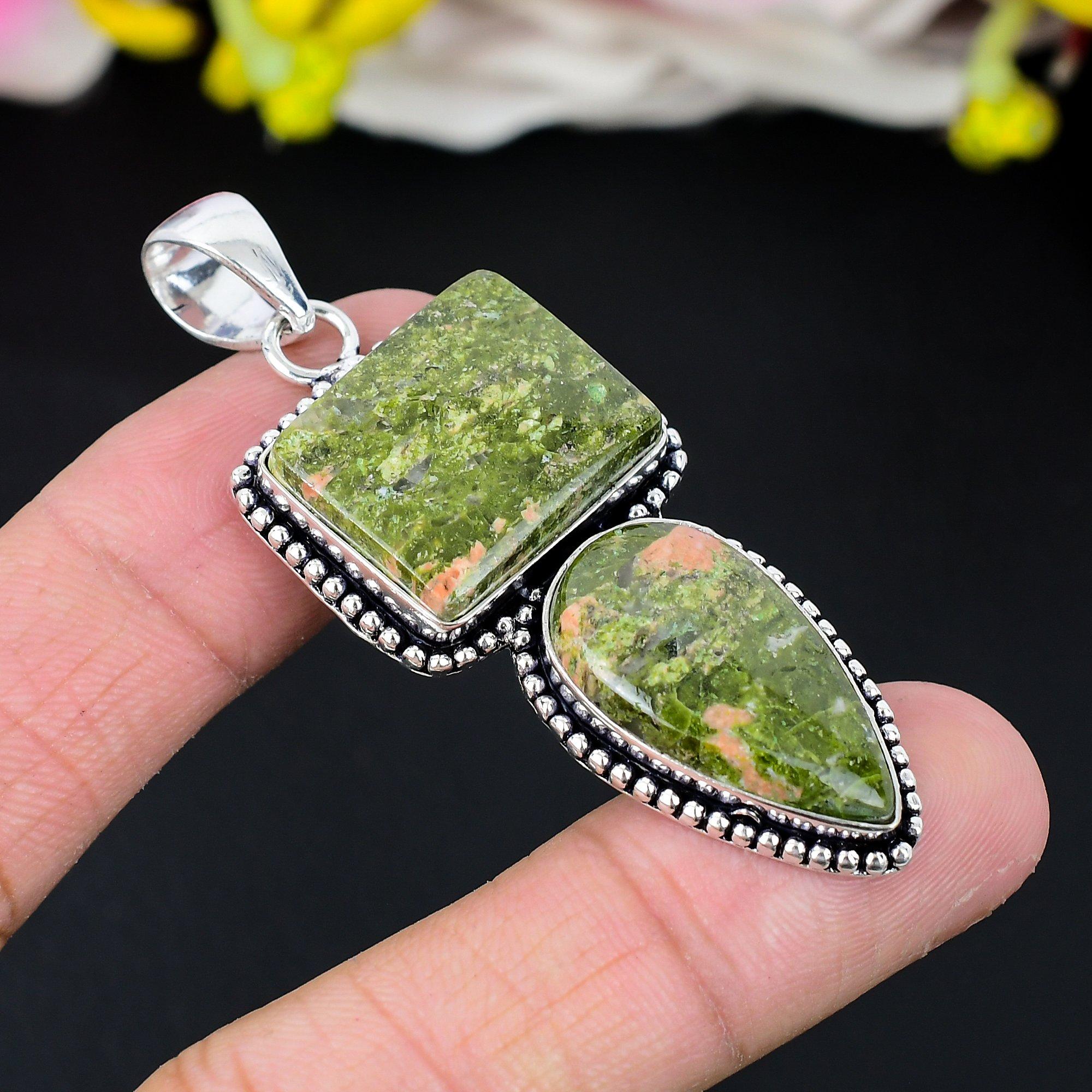 

Unakite Gemstone Handmade 925 Sterling Silver Jewelry Pendant 2.56 KG-285
