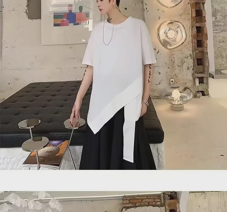 Pánské asymetrické tmavé niche holičské tričko Yamamoto Yohji, velká velikost, krátký rukáv